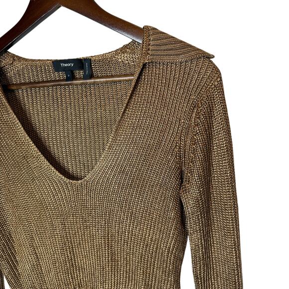 Theory Back Collar V Neck Sweater in Toffee size P / XS - Picture 3 of 5